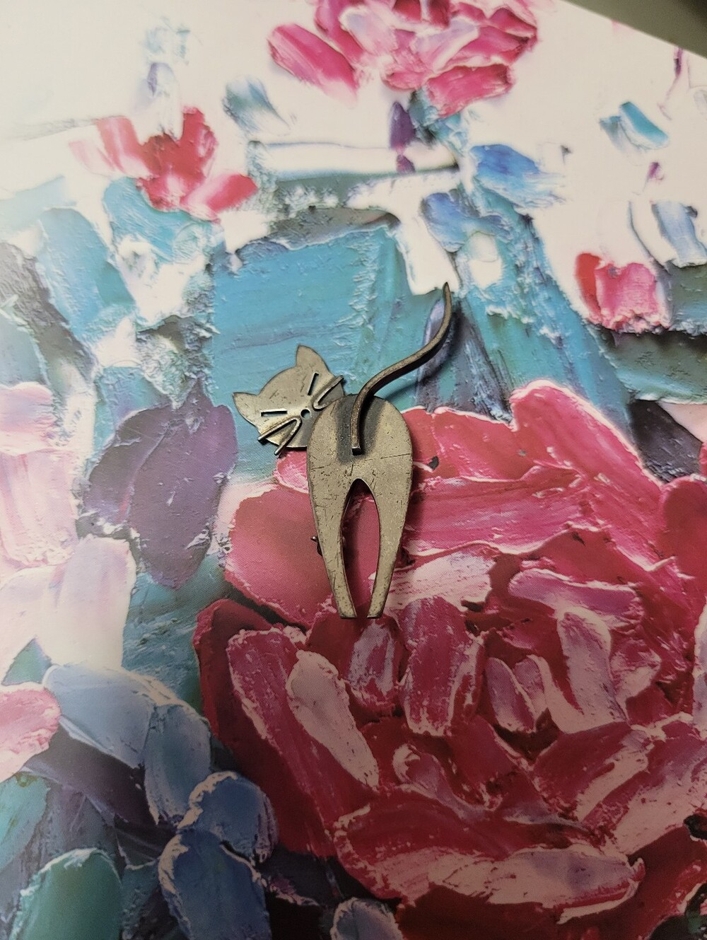 Vintage Beau Sterling Silver Cat Looking Back Brooch Pin Modernist